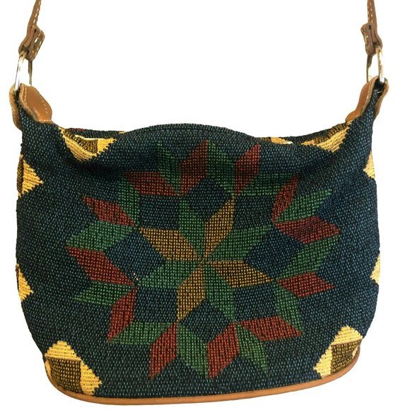 Accessories Unlimited Aztec Pattern Needlpoint Crossbody Purse Double Zip - Picture 2 of 11